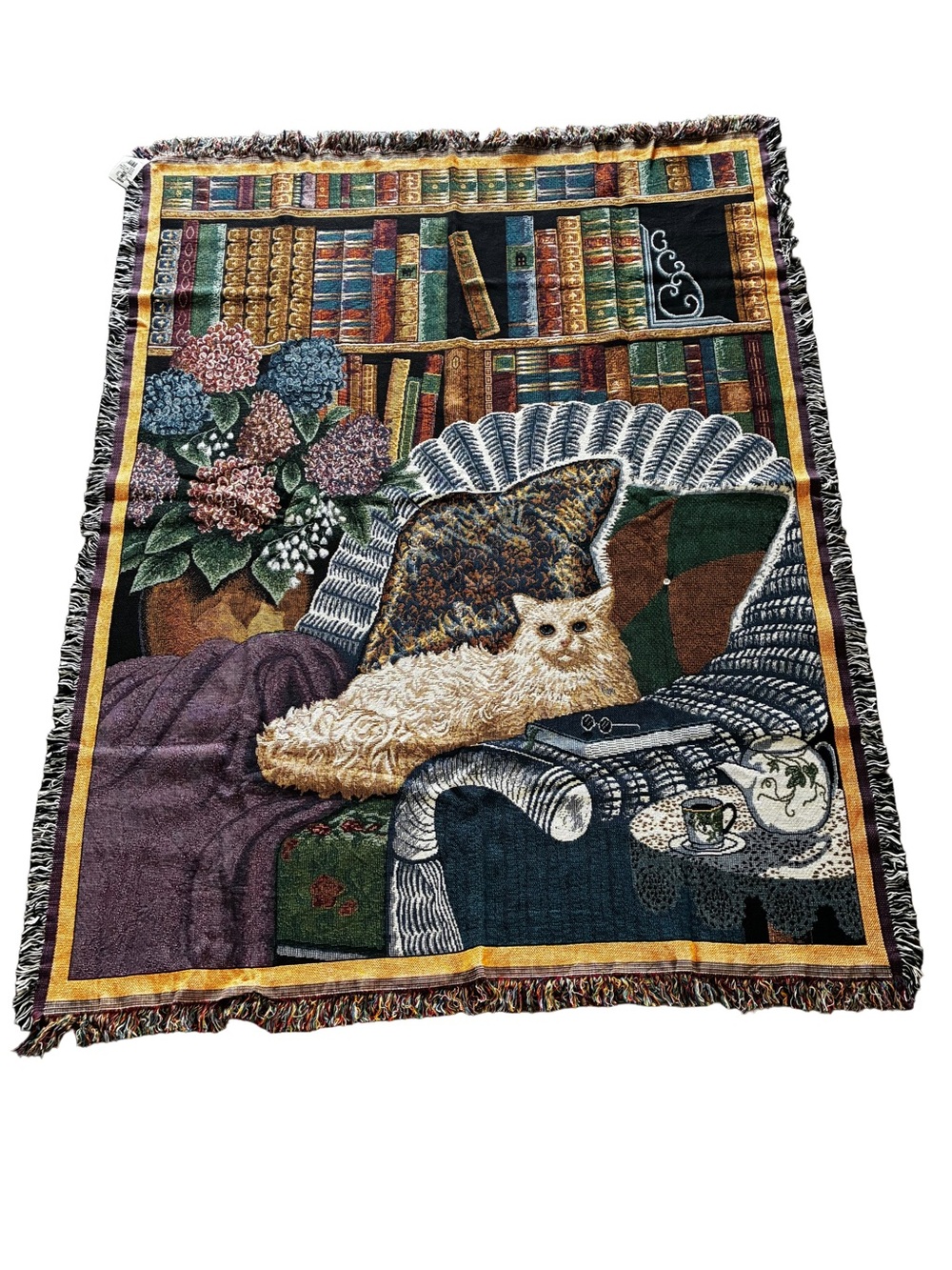 Vintage Library Cat “Sunday Afternoon” Tapestry Throw | 68x51